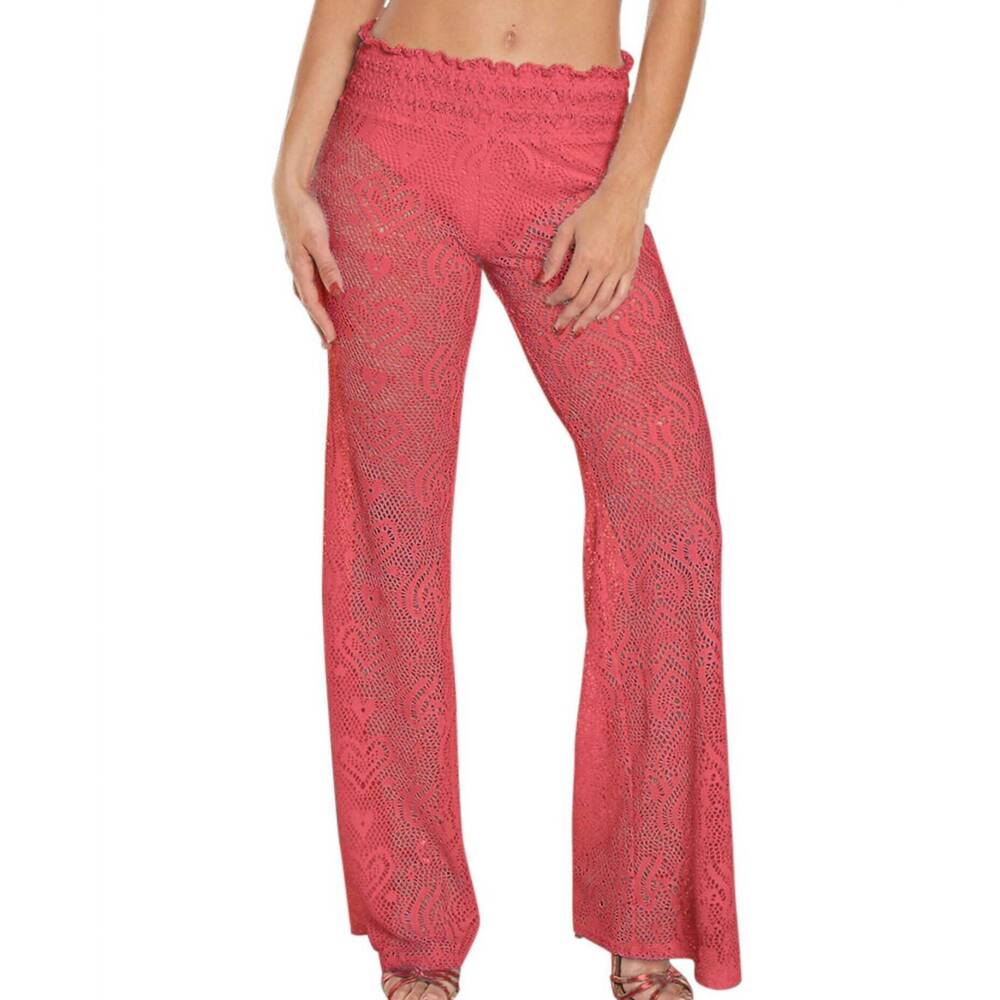 NEW BEACH HABITAT heart crochet smocked beach pants in coral